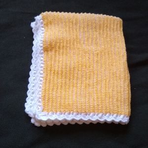 Handmade tunisian crochet yellow and  Baby blanket